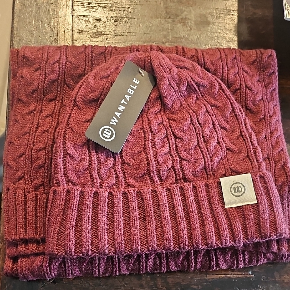 NWT Burgandy Beanie/Scarf Set